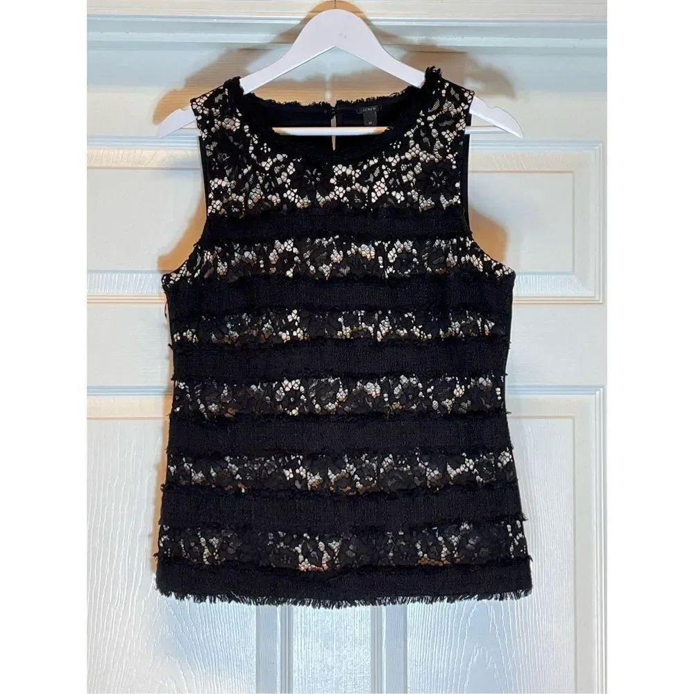 J. Crew Black & Nude Lace Cami Tank Too sz M EUC